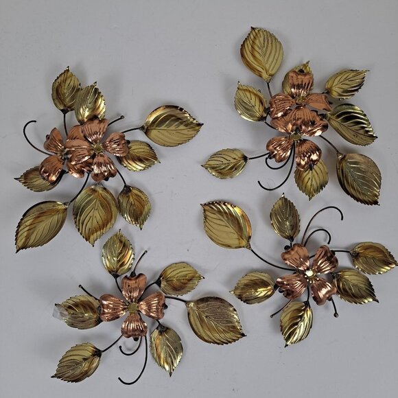 Copper & Brass Dogwood Flowers Wall Hangings Vintage Mid-Century Modern 4 Pieces - Picture 1 of 10